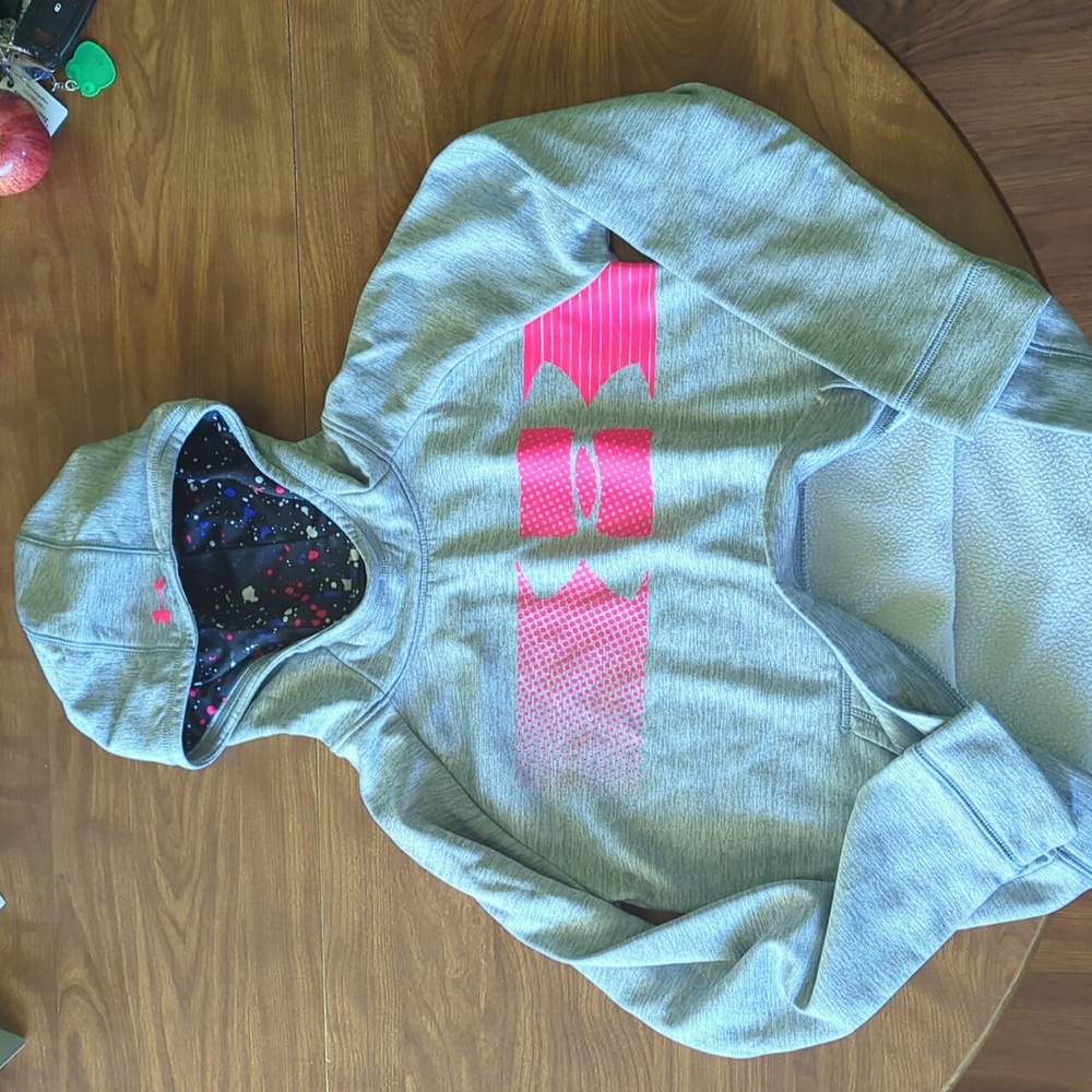 Under Armour Girls Gray Hoodie with Pink Accents